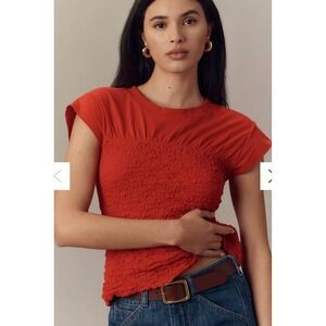 Maeve Smocked Muscle Tee - Red size XL